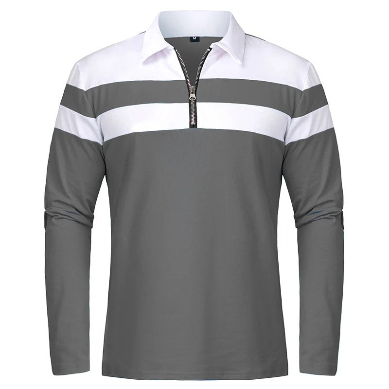 Camisola elegante com fecho de correr às riscas