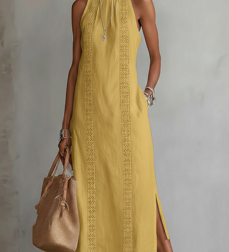 Jimena | Vestido midi de linho com gola mao