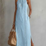 Jimena | Vestido midi de linho com gola mao