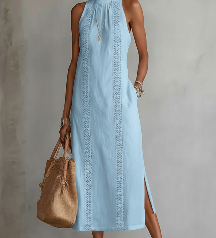 Jimena | Vestido midi de linho com gola mao