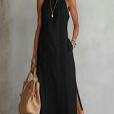 Jimena | Vestido midi de linho com gola mao