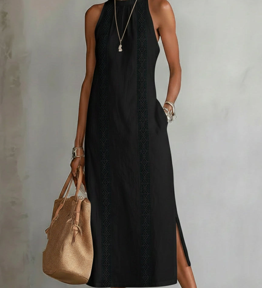 Jimena | Vestido midi de linho com gola mao