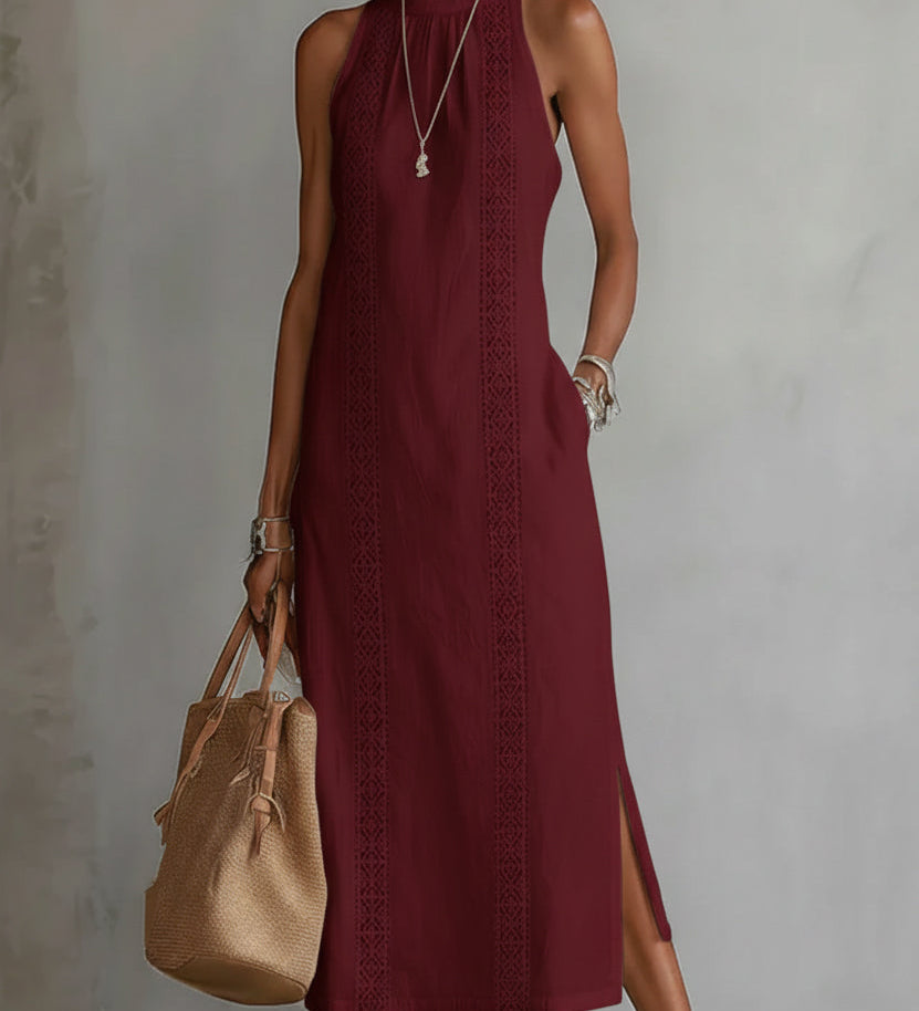 Jimena | Vestido midi de linho com gola mao