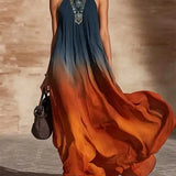 Jacinta Porto | | Vestido Comprido Degradê Elegante com Decote em V