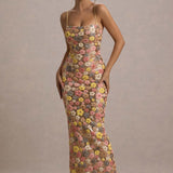 SELVIANA Vestido longo floral com lantejoulas