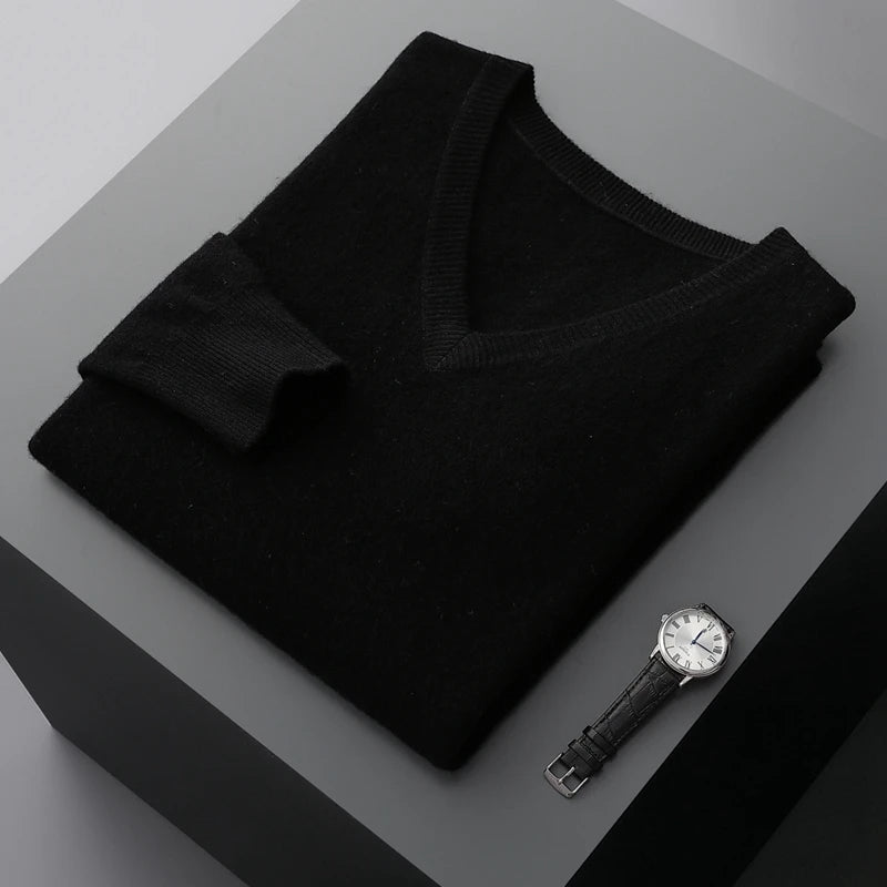 Camisola de lã com decote em V