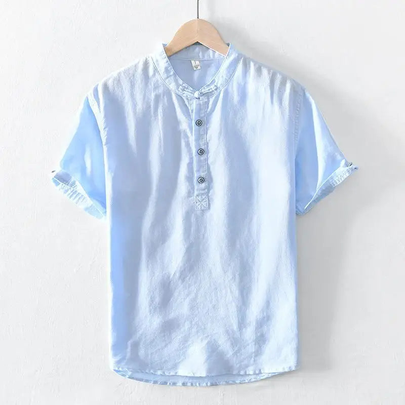 Camisa de manga curta em linho de algodão