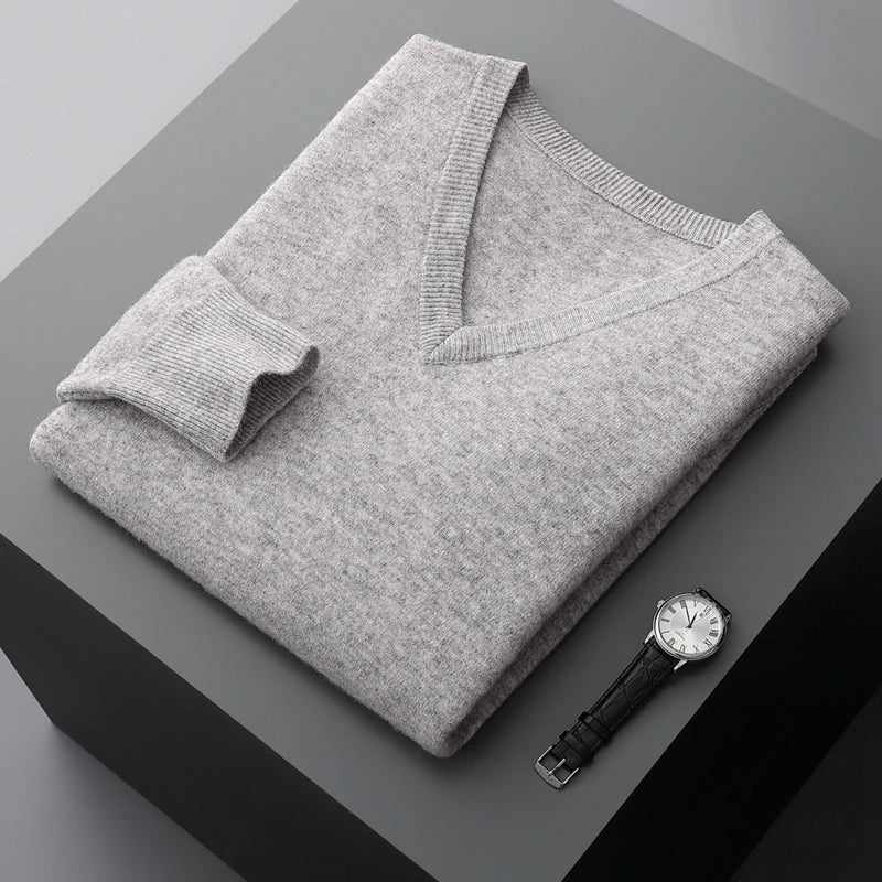 Camisola de lã com decote em V